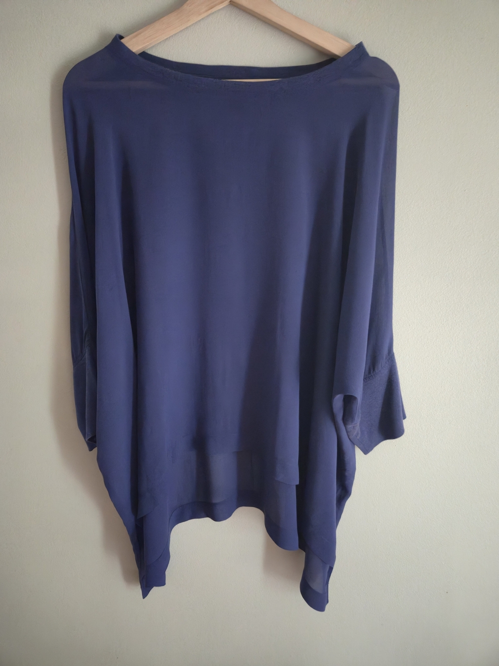 Eileen Fisher 100% Silk Dolman Sleeve Tunic Blue Luxury Vacation